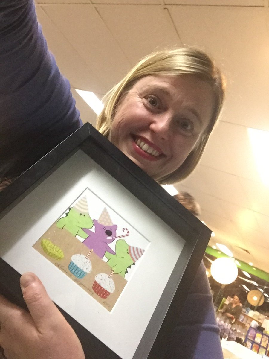alexadsett's tweet photo. I am ridiculously embarrassed & also proud that social media won me these incredible @KathBatt prints at @unwin_shelly's #yourefive launch https://t.co/uYdB914lqJ