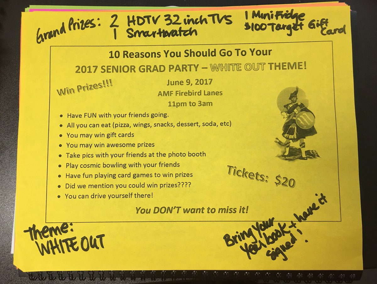 McKay2017's tweet photo. Still wanna go to the Grad party and haven't bought your ticket? Show up to the rehearsal tomorrow and you'll get the chance to buy one! https://t.co/MZq8P5pbdD