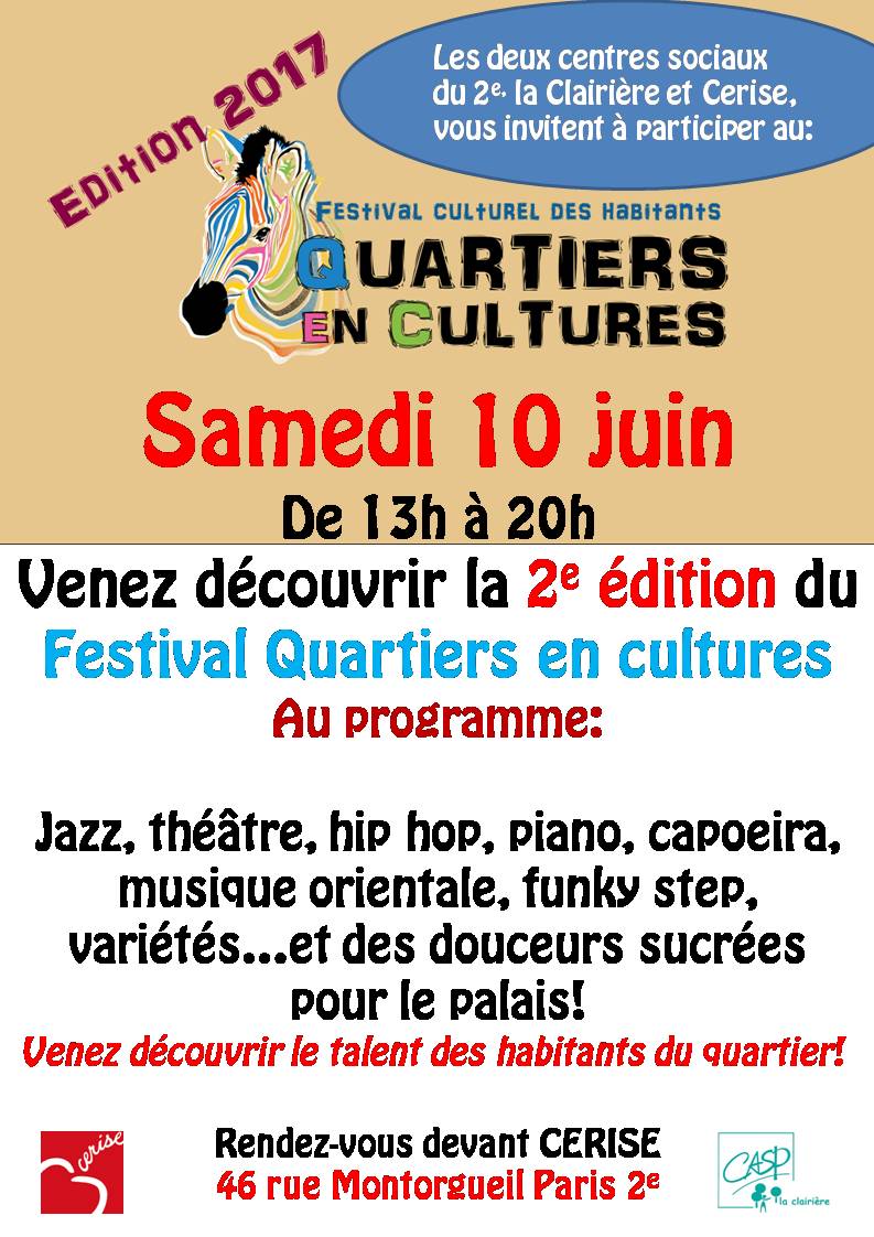 🎶🙏RDV samedi 10/06 pr le Festival #QuartiersEnCultures 2017 - au programme #hiphop #jazz #theatre et bcp d'autres. On vous attend ! 😀