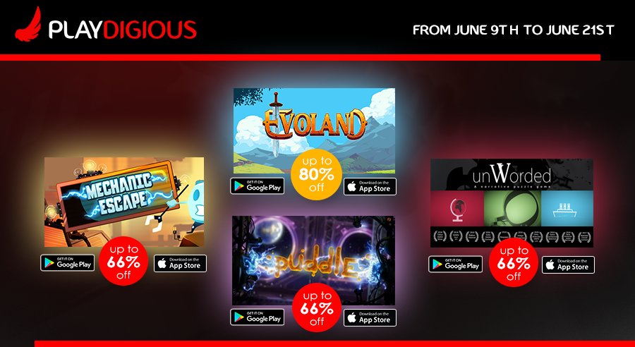 Playdigious's tweet photo. [#AppDeals 💸] #Evoland, #MechanicEscape, #unWorded &amp; #Puddle at $0.99! 
iTunes: https://t.co/ric8PqwNyu
Google Play: https://t.co/Upakg73fWX https://t.co/cH36Wsk5Gc