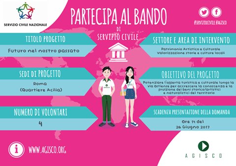 ViaOstiense's tweet photo. 5 progetti di #serviziocivile di @AssoAgisco nel #XMunicipio di #Roma. Scopri tutti i nuovi bandi, fai domanda! @ForumSCN @scnlazio @Roma https://t.co/uiGp1wJfyi