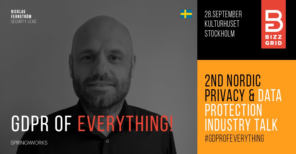 BizzGrid's tweet photo. Nicklas Fernström: PRIVACY BY DESIGN: WHERE STRATEGY MEETS SECURITY. Program and registration: https://t.co/wgwBoR8v8C #GDPRofEverything https://t.co/MnMEAPCAbb