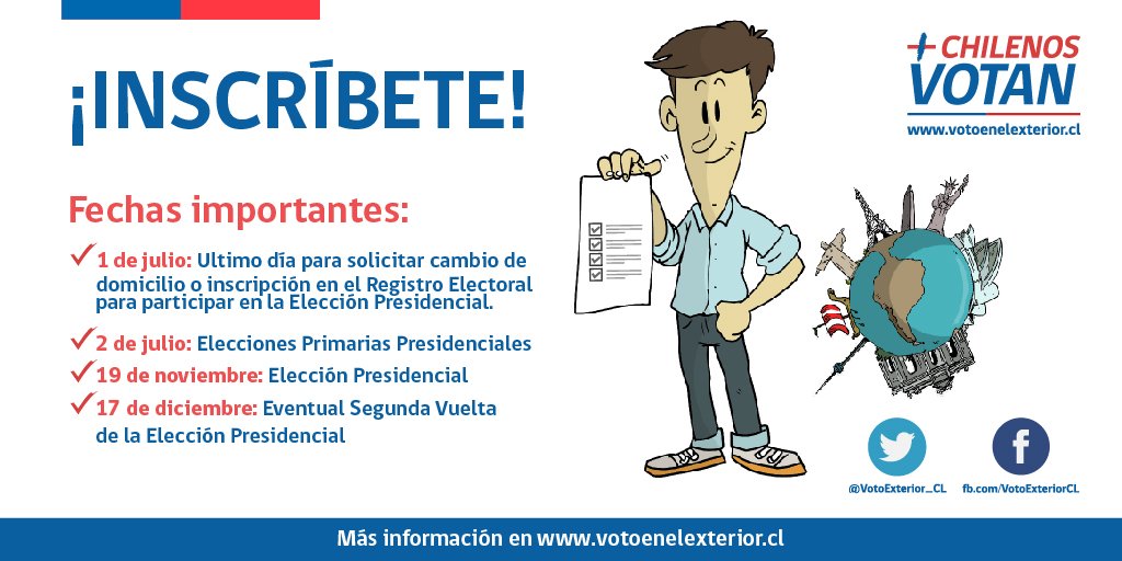 #VotoExterior: Chilenas/os en el exterior tienen derecho a voto. Comparte la info. con quienes viven en otro país votoenelexterior.cl
