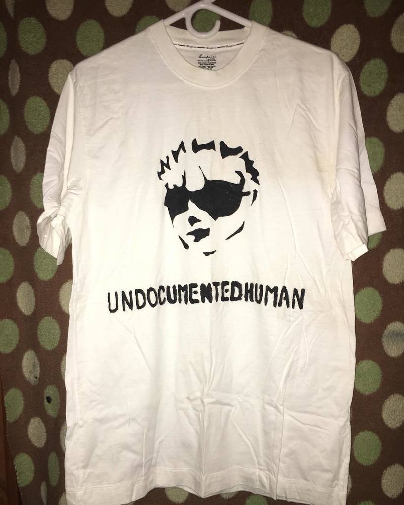 EarthPermit's tweet photo. First #Undocumentedhuman #tshirt made #diy #fabricpaint #earthpermit #large https://t.co/BrFNff54TO https://t.co/sdSpLkg33a