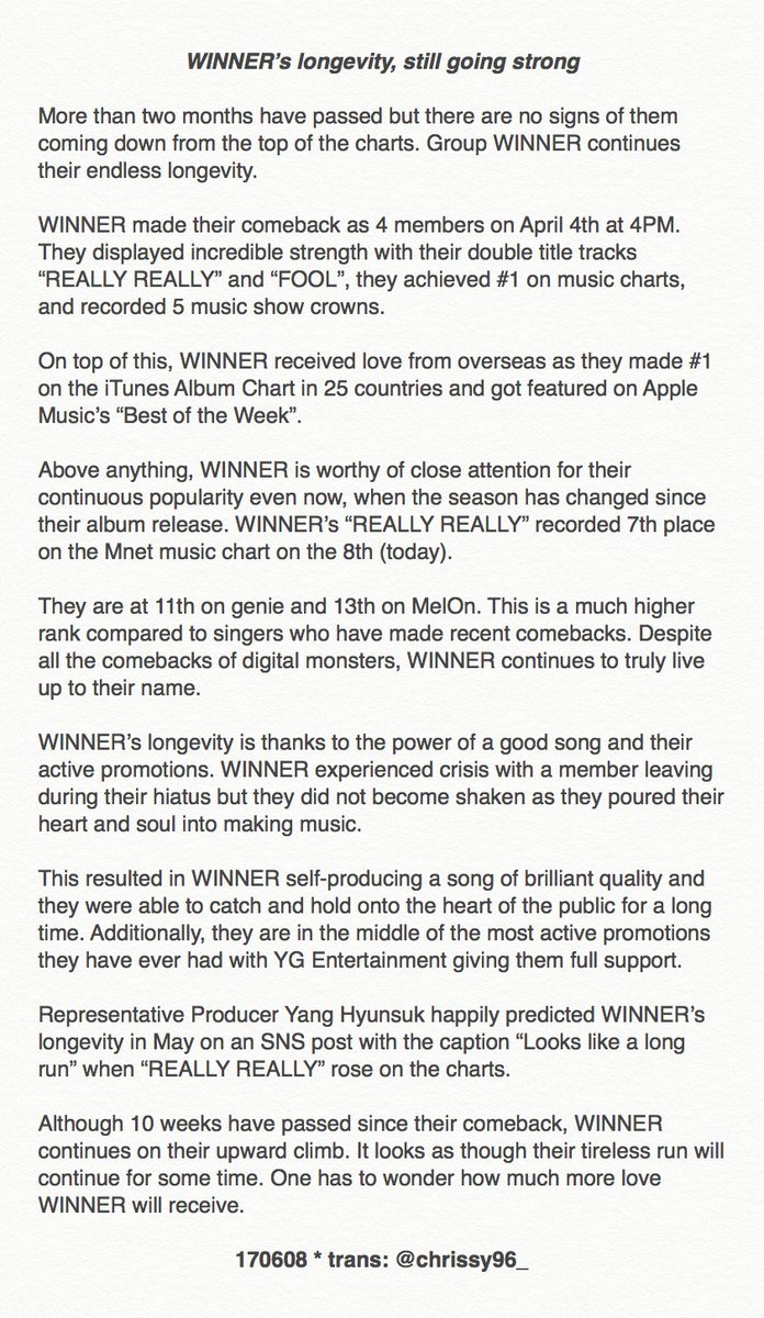 chrissy96_'s tweet photo. [ARTICLE] 170608 #WINNER’s longevity, still going strong
"WINNER continues to truly live up to their name"
https://t.co/3K6ZbhnF0n https://t.co/Qo7K4gGlKq