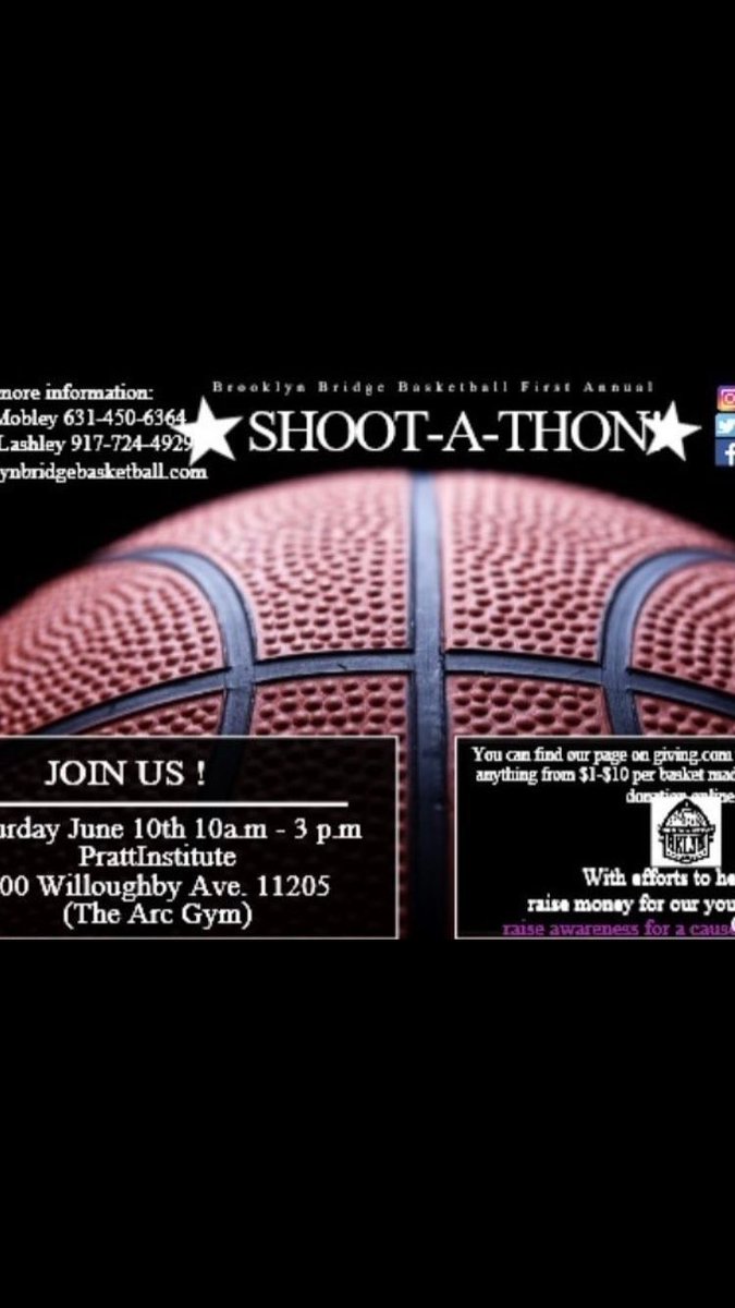 BklynBridgeBall's tweet photo. 🏀🏀 Brooklyn Bridge First annual Shoot-A-Thon ! SATURDAY JUNE 10th !! #bridge2greatness #weallwegot sponsored by brooklyn hospital. https://t.co/1tKS1TSRFn
