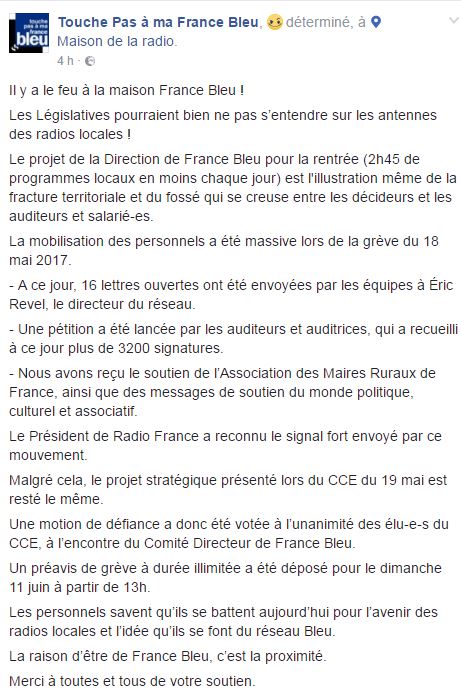 Préavis grève #FranceBleu #legislatives2017
#TouchePasàMaFranceBleu Notre force c'est le local, vous nous écoutez pour cela, défendons-le.