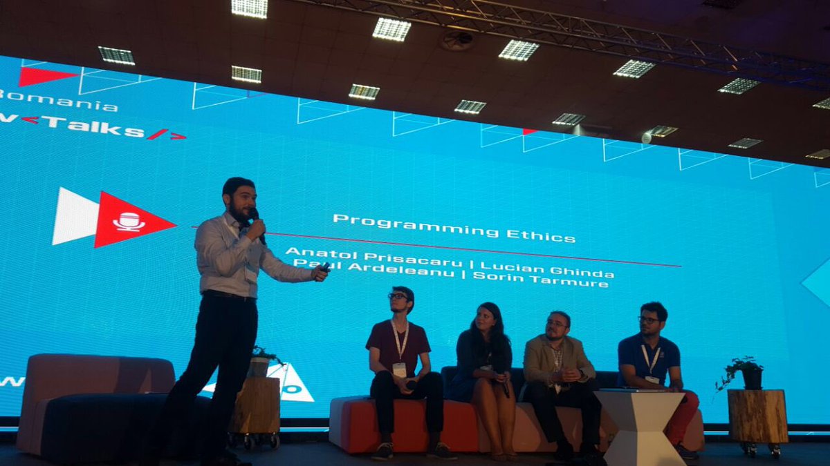 lucianghinda's tweet photo. Programming Ethics Panel at #Devtalks2017 with @pardel @kary_key, Sorin and Anatol https://t.co/O1GWh60GuK