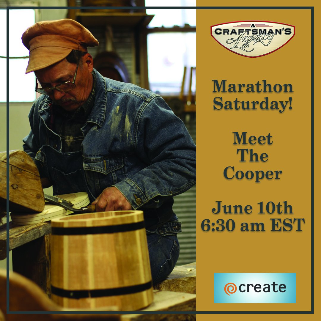 A cooper creates handmade barrels or buckets, casks  by bending wood his/her will. 
Find Marathon Schedule Here: createtv.com/Schedule/06-10…