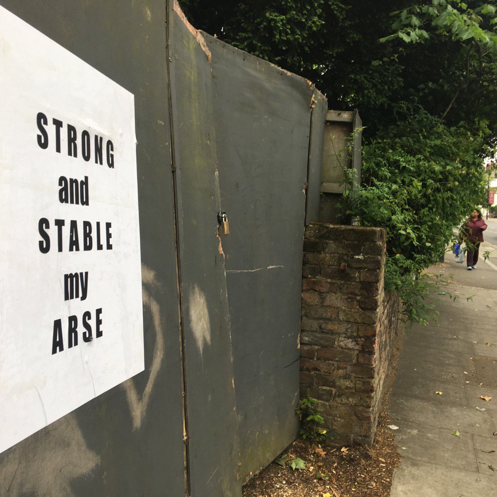 mevansCBC's tweet photo. Ok dear!  #BritainVotes today. And this has been Theresa May's slogan.  The strong and stable part that is. https://t.co/aliXzWtEg6