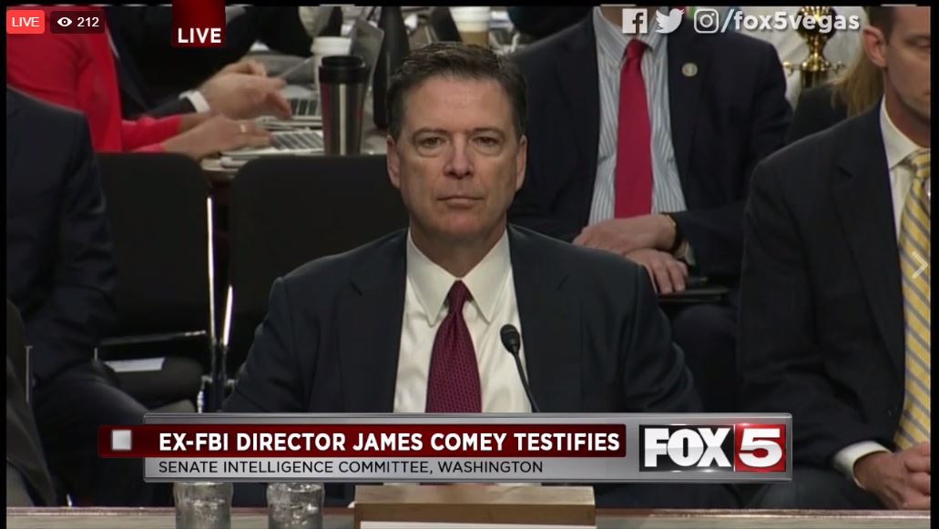 FOX5Vegas's tweet image. 🚨🚨 LIVE NOW 🚨🚨 
Ex-FBI chief #JamesComey now testifying. 

On FB: facebook.com/FOX5Vegas/vide… 
No FB? bit.ly/KVVULiveStream