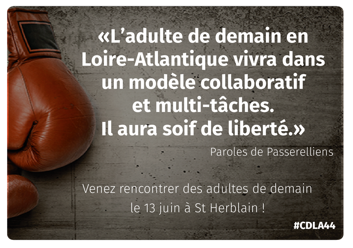 CDLA44's tweet photo. Les adultes de demain en @loireatlantique c'est à découvrir le 13 juin prochain à la La Carrière de @SHerblain !
#CDLA44 #prospective #QALPD https://t.co/mq75MC1Lvd