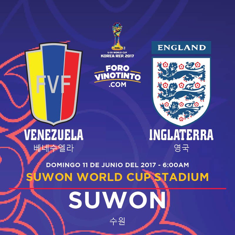 forovinotinto's tweet photo. #MundialSub20 | GRAN FINAL
🇻🇪Venezuela vs. Inglaterra🇬🇧
📅Dom. 11/06
⏰6:00am (VEN)
📍Suwon🇰🇷 https://t.co/RWtQNpvxQG