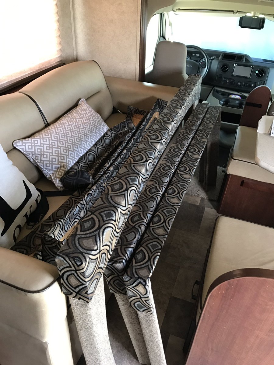 chancewleonard's tweet photo. Day 2 of RV Hack - adding a backsplash and reupholstering our window treatments. #couplesproject https://t.co/Nw3DKGO39h