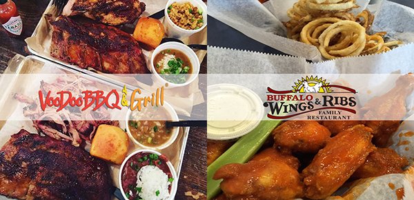 Thinking lunch? Take advantage of FREE delivery from VooDoo BBQ or Buffalo Wings &amp; Ribs! Order $25 or more and enter "June" promo code.