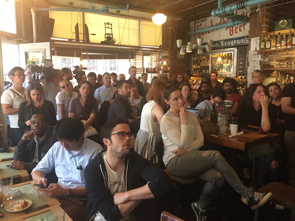 Dead silence here in Brooklyn bar as patrons watch Comey's testimony.