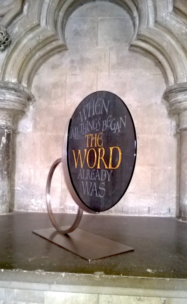 rbcgallery's tweet image. Tracey Sheppard's beautiful glass disc for @InspiredWordEx @WinCathedral - "When all things began The Word already was"