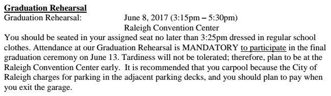 millbrook2017's tweet photo. Don't forget! Today is Graduation rehearsal at the convention center! Be there at 3:15! https://t.co/gEOUYjhDQv