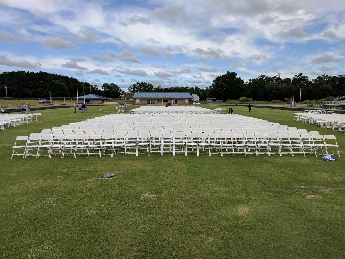 The stage and field are set up for CvHS Class of 2017!! <a href="/PrincipalByrd/">Kendrick Byrd Ed.S</a> <a href="/cvhs_17/">CvHS C/O '17</a> <a href="/TheOfficialCvHS/">Cleveland High NC</a>