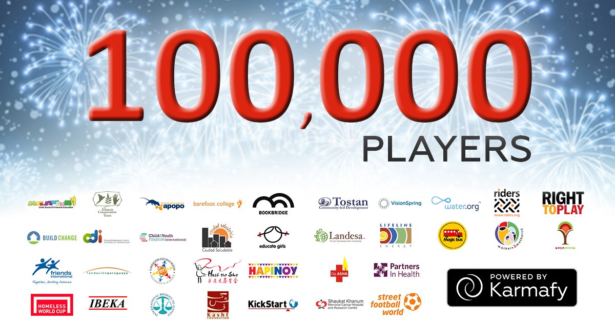 karmafylife's tweet photo. Happy to announce 100.000 #Karmafy players! Thank you players &amp; good causes for your support! #Play &amp; #DoGood!
#startup #gamedev #charity https://t.co/oLt7je5qhR