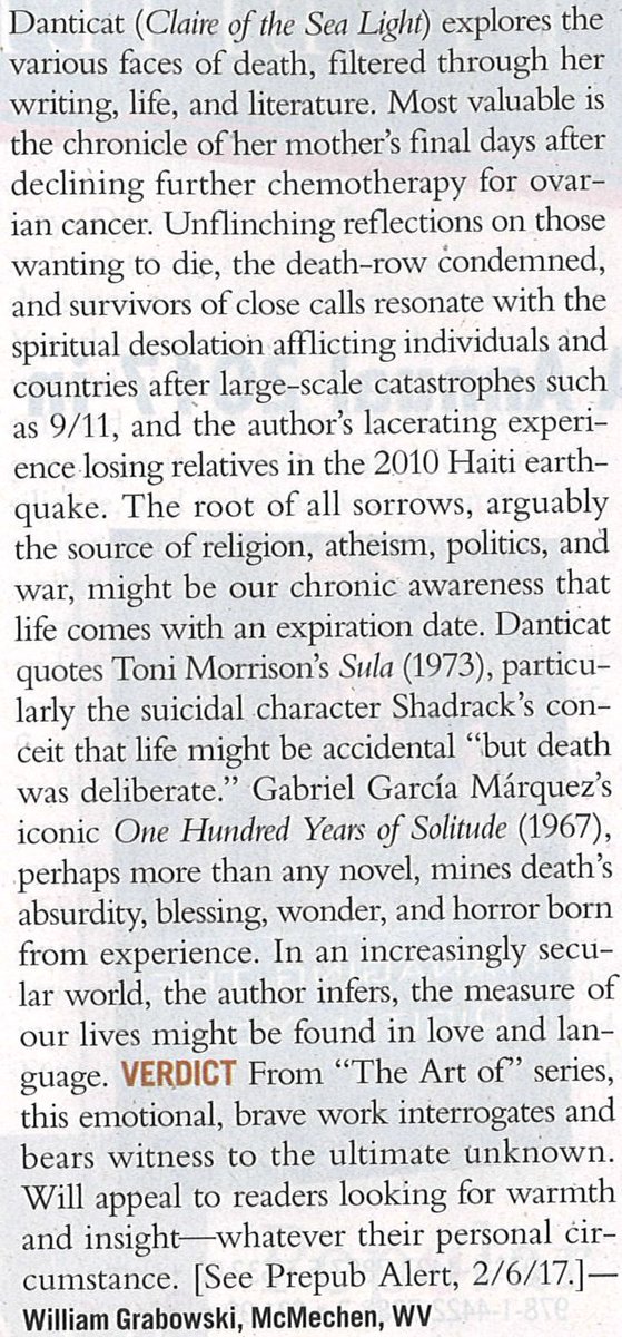 AragiAuthors's tweet photo. #TheArtofDeath "interrogates and bears witness to the ultimate unknown"
@LibraryJournal on #Edwidge Danticat's latest work! Read on below! https://t.co/dbCMjWyQet