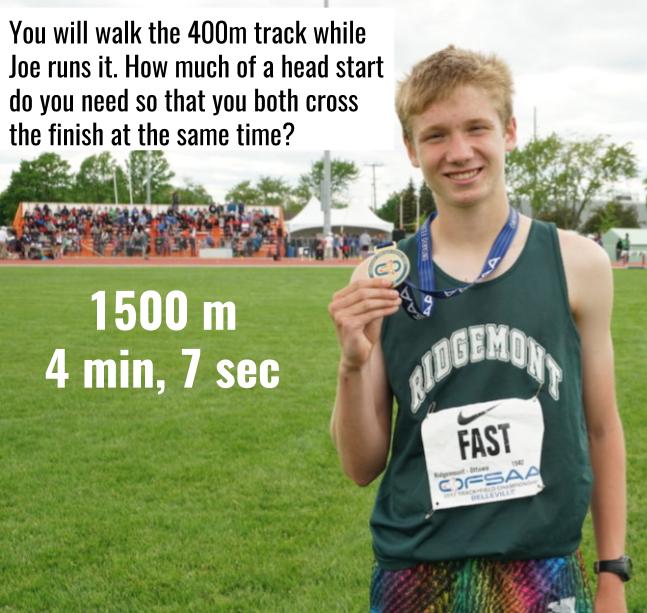 wheeler_laura's tweet image. Today&apos;s #Math9 problem based on our recent @OFSAATrack winner:
#MFM1P #MPM1D inspired by @MrHoggsClass 
#RidgemontProud
