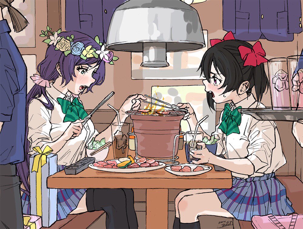 焼肉を食べる希ちゃんとにこちゃん #東條希生誕祭2017 #米騒動リクエスト 