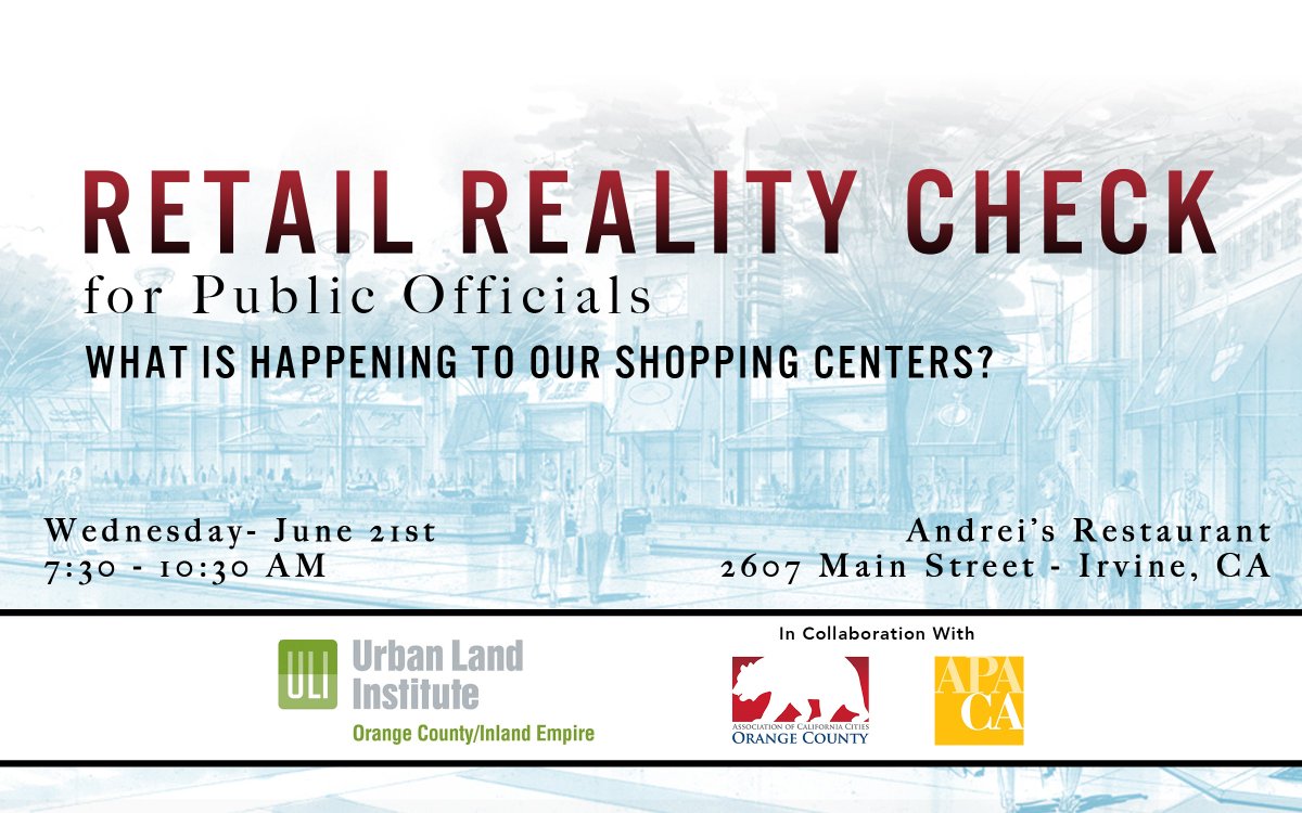 APA_Orange's tweet photo. Join @uliorangecounty, @ACCOC, and #OCAPA on 6/21 for brkfst & discssn on Retail Reality Check for Public Officials https://t.co/PcnTwqErzV https://t.co/wFElzEGvoX