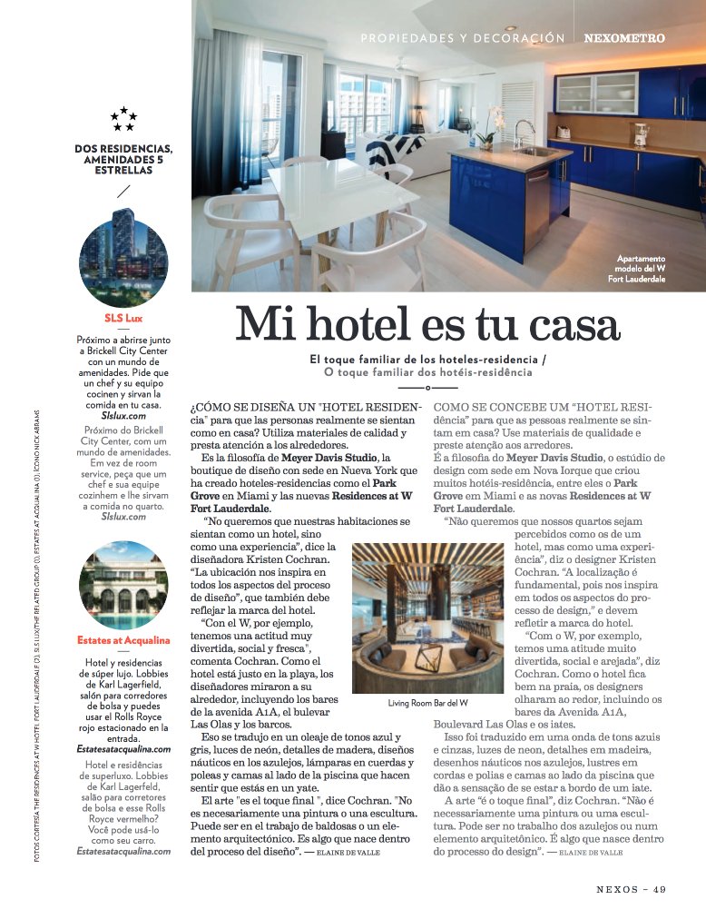 #SLSLux is included in this month’s issue of Nexos, as a go-to place for hotel-style living. Read more: bit.ly/2qHMkej