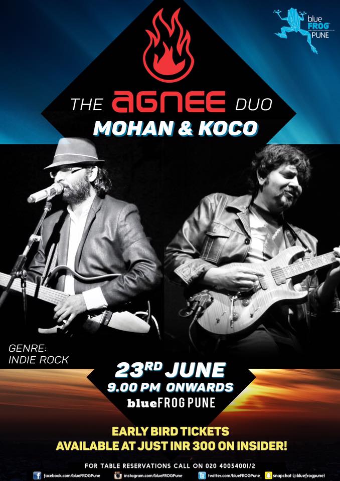 Tonight <a href="/Agneelive/">Agnee</a> duo <a href="/agneemohan/">Mohan Kannan</a> &amp; #KocoKaustubhDhavale plays at <a href="/bluefrogpune_/">blueFROG Pune</a>
Hear them Live on Streo
#StayTuned
goo.gl/jshKUg