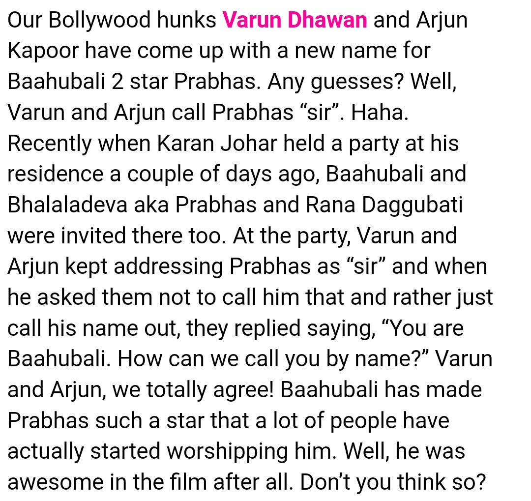 Happy Birthday  Varun Dhawan and Arjun Kapoor refuse to address Prabhas by his name because .
