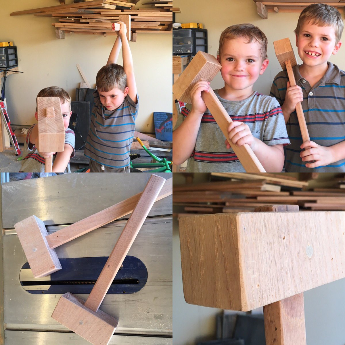 The boys wanted a wooden mallet so I made them each one this evening. Not bad for a quick project. #diy #woodworking #woodenmallet