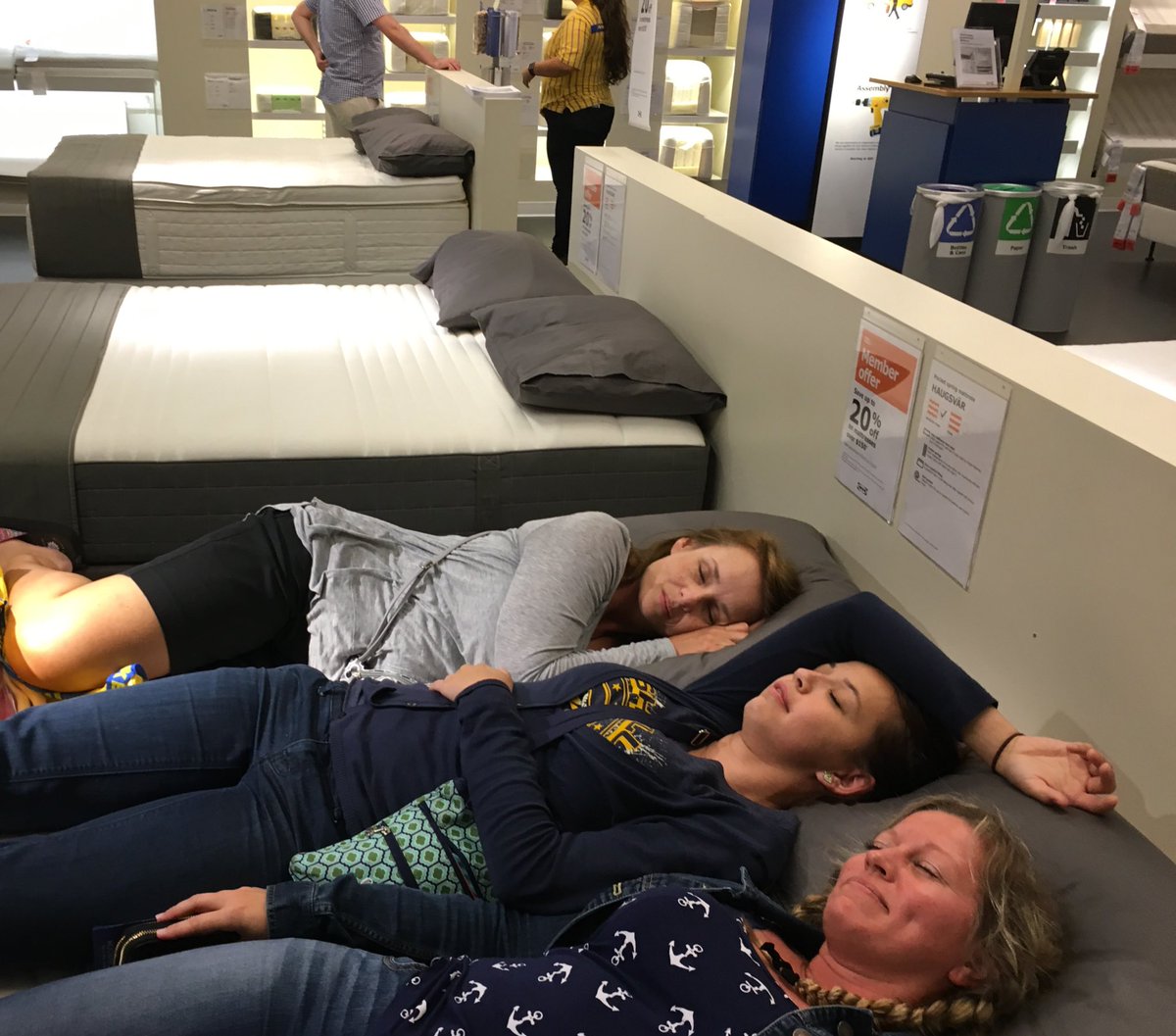 LeAnnSimmerman's tweet photo. #STEMmersion2017 exhaustion meets the mattress section at IKEA. @MauryCoSchools, July 26...we may still be here 😴😴@cara_skaggs @cjmarczak https://t.co/7Au7mXrPEy