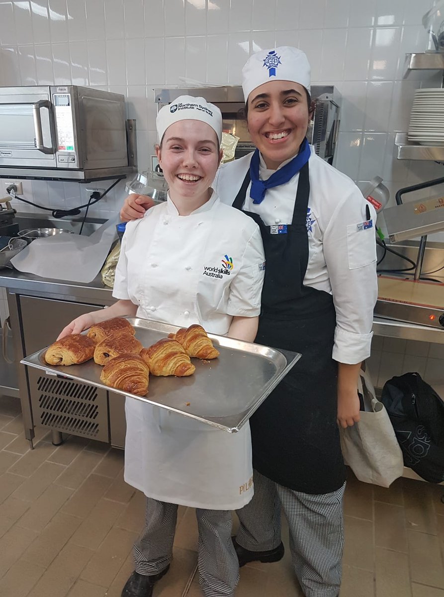 WorldSkills_AU's tweet photo. #skillssquad pals Mary &amp; Maddy in their final stages of training before #globalskillsaus in #newcastle true French style croissants! #skills https://t.co/2jGZpBQan6