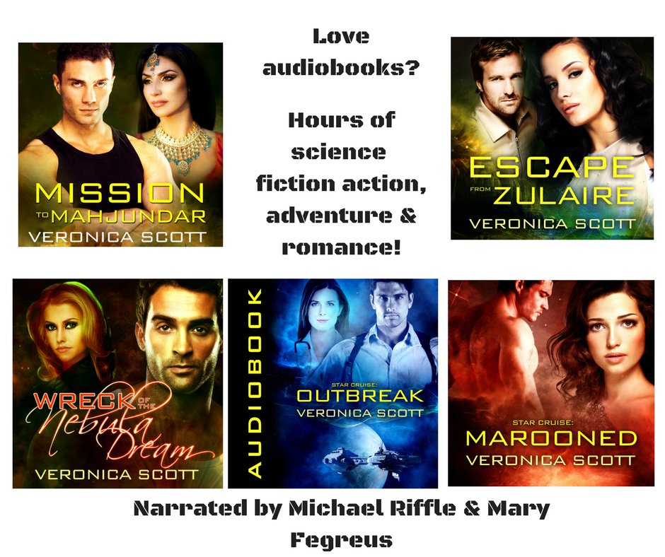 vscotttheauthor's tweet photo. Hours of #scifi &amp; #scifirom adventure on my 5 #AudioBooks Samples and buy links: https://t.co/3EiKIQMw28 Narrated by @Rifflock https://t.co/kiqqx4km0j