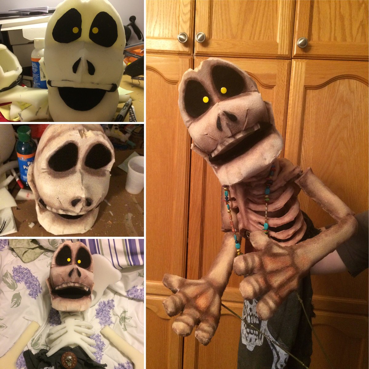 Kookycrumbz's tweet photo. #puppet making! Meet the piratical Carbuncle McSkelington. #shivermetimbers #pirate #skeleton #funwithfoam #staycationfun https://t.co/2K5FOHqF3r