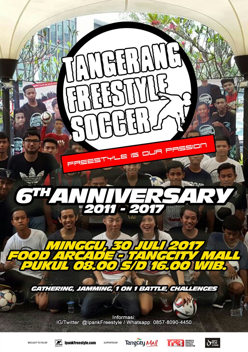 Undangan kepada seluruh football freestyler di Indonesia! Yuk datang dan ramaikan Perayaan HUT TFSC yang ke-6 pada Minggu, 30 Juli 2017!