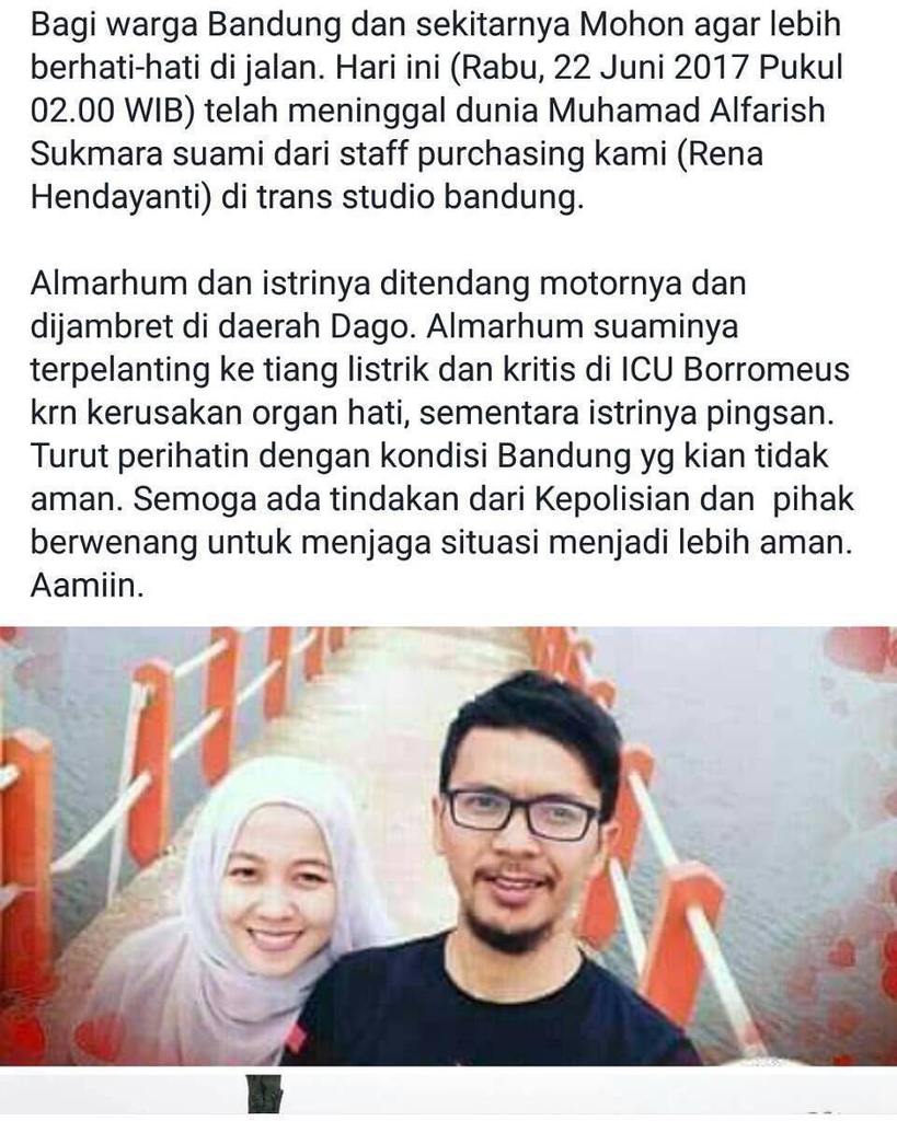 sekitarbandung_'s tweet photo. #WartaBDG Innalillahi, Begal Tendang Pasutri di Dago Bandung, Satu Korban Meninggal.

Pasangan suami istri (pasutri) di Kota Bandung menjad… https://t.co/EkiEYBkJDV