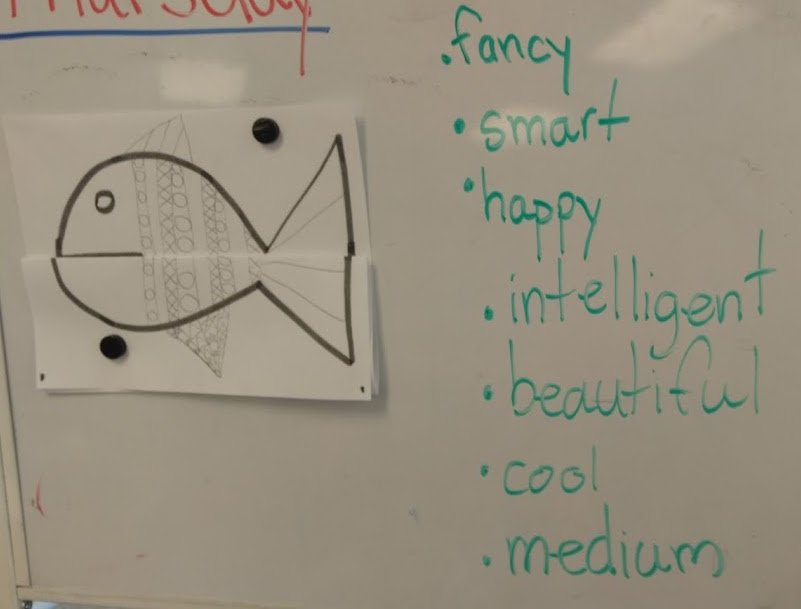 EmmCoffee's tweet photo. Going cross-curricular! Art project with juicy words for literacy and patterns for math! #education #funingradeone #art #teaching https://t.co/suExH9QCLh