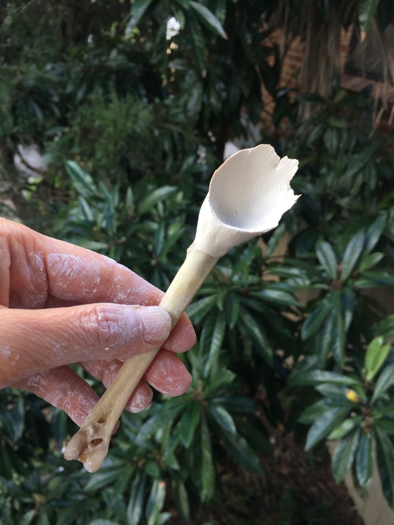 Spoon with <a href="/grazingpaddocks/">Grazing Paddocks</a> chicken bone handle #workinprogress #chickenceramics #ediblemuseum #squeeeeeeeee