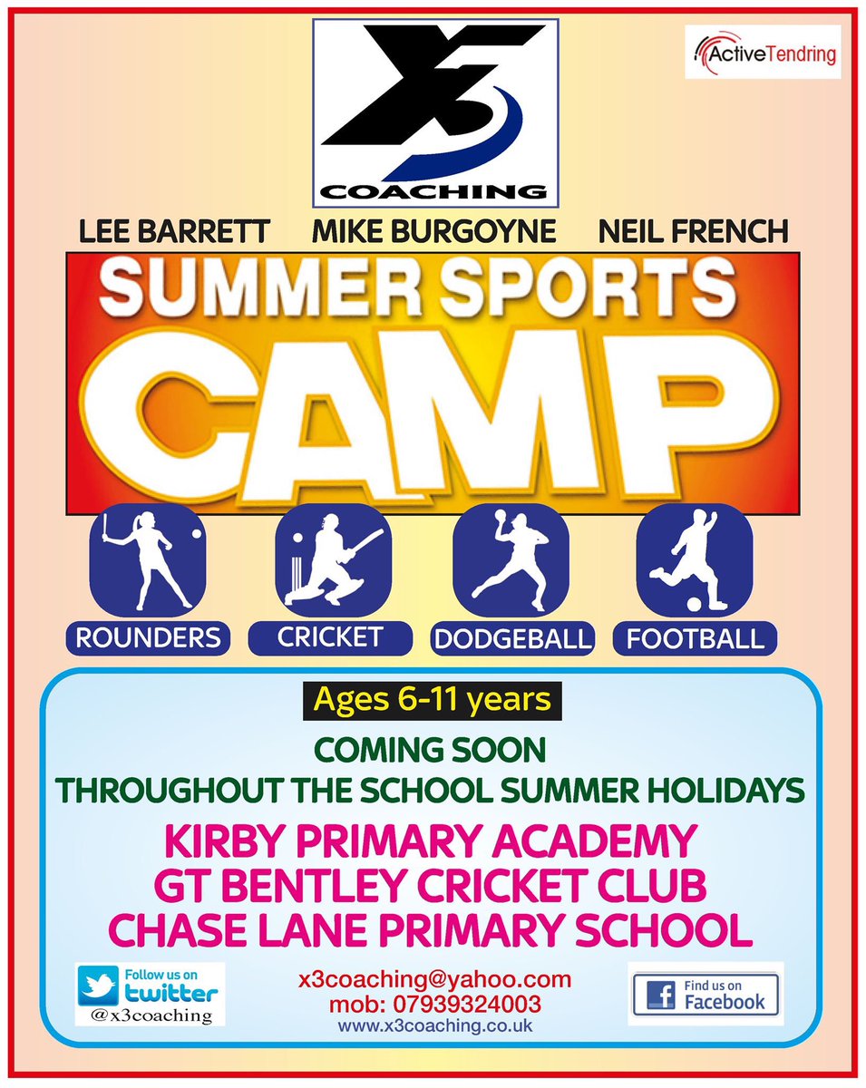 x3Coaching's tweet photo. Our school #summerholiday sports camps for 6-11yo will be coming soon. Rounders, Cricket, Dodgeball and Football! Dates/times coming soon. https://t.co/XAzCHgCtS1
