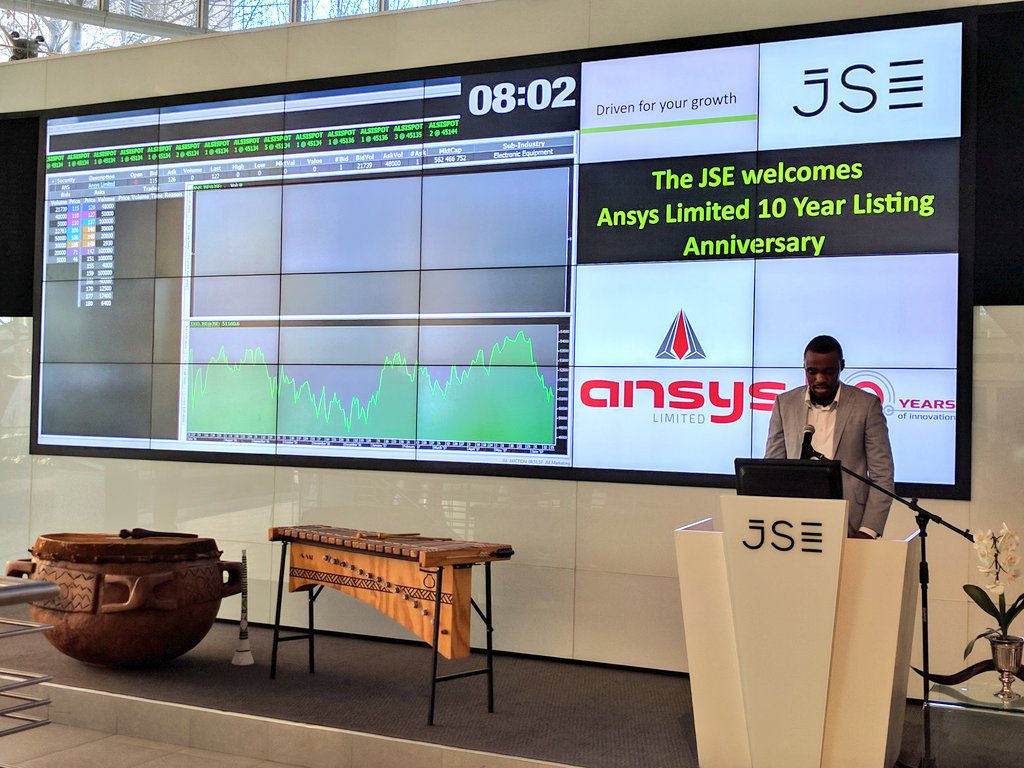 JSE_Group's tweet photo. James Rakumako explains the trading scene to those attending this morning's #JSEMarketOpen https://t.co/82GB2pNnci