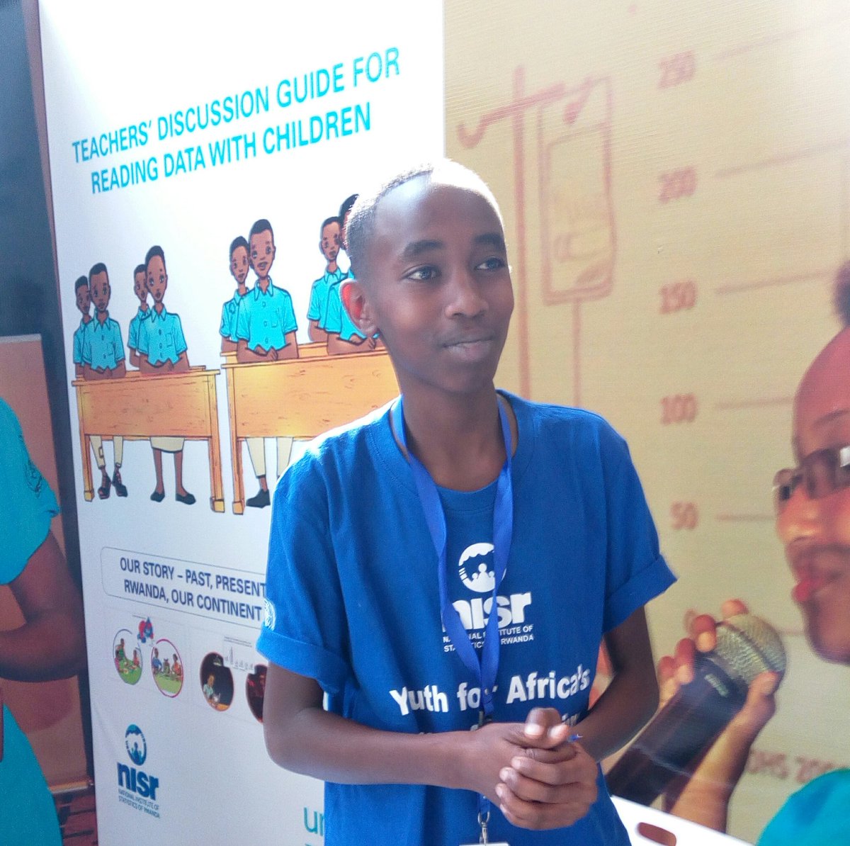 unicefrw's tweet photo. Our star student Josiah is back to teach visitors about #data at the Africa Public Service Day exhibition. @statisticsRW https://t.co/j7qiUOj7Cg