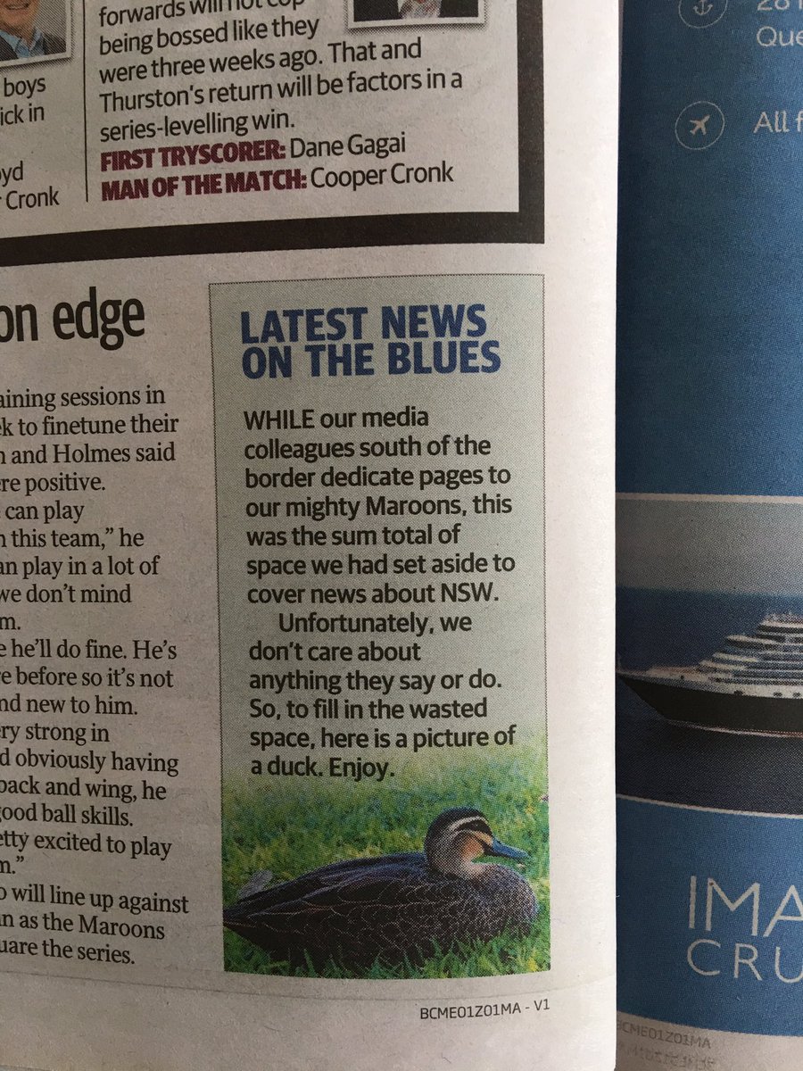 LachlanHeywood's tweet photo. I reckon we did too much coverage on the Blues today @cmail_sport #StateOfOrigin https://t.co/YTAI6HhxPz