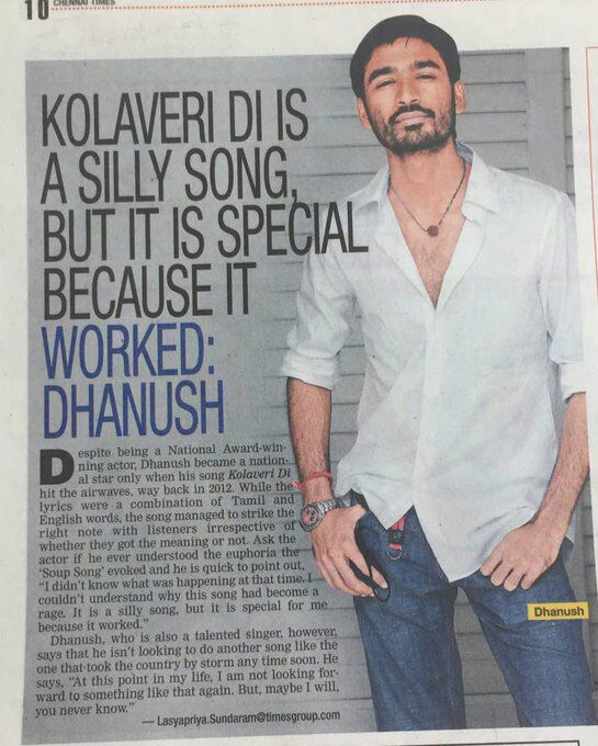 DFansDesign's tweet photo. (21-6-17) Kolaveri di song is special one :
#Dhanush Source: Times @dhanushkraja
@ash_r_dhanush #3 @RIAZtheboss https://t.co/JPrEsYzKJt