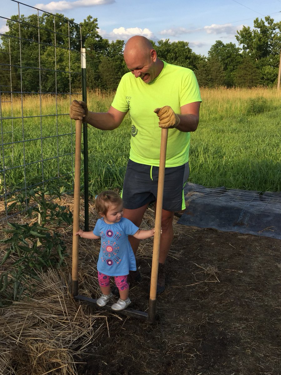The next generation practicing the #Broadfork wiggle #Ella loves #Organic #LowTill &amp; #SoilBiology teaming with #Mycorrhizae just like Dad!