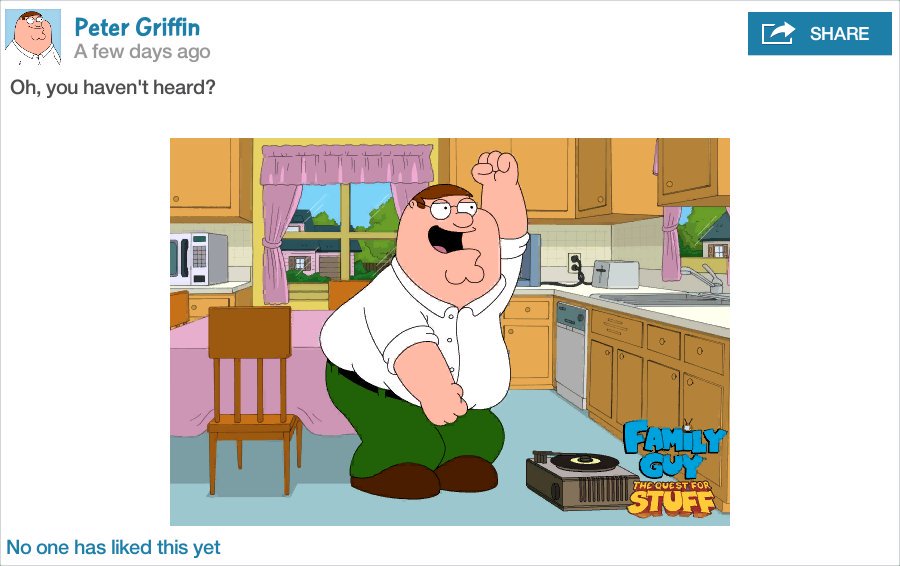 ShakeShaky's tweet photo. Sharing this from the Family Guy: The Quest for Stuff game. https://t.co/c46EfHcwKy