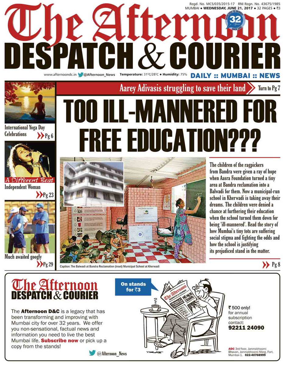 Afternoon_News's tweet photo. #issuestoday #mumbai #BMC #righttoeducation @MCGM_BMC Pick up a copy of The Afternoon D&amp;C and find out more. https://t.co/0qTiKUh4dC https://t.co/KdayAecOmB