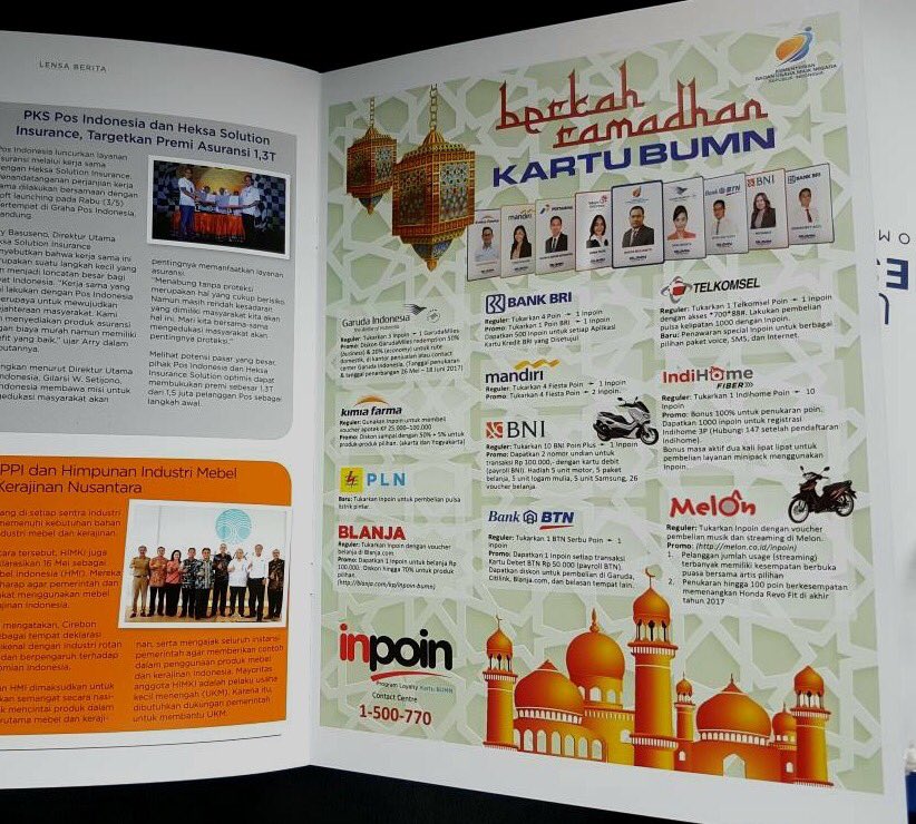 A_Sugiarto2015's tweet photo. #BUMNHadirUntukNegeri
Kartu BUMN &amp; InPon Berkah Ramadhan di Majalah Buletin KBUMN.Karya kebersamaan BUMN buat karyawan BUMN.Selamat mudik🇮🇩 https://t.co/akIIVyMKN9