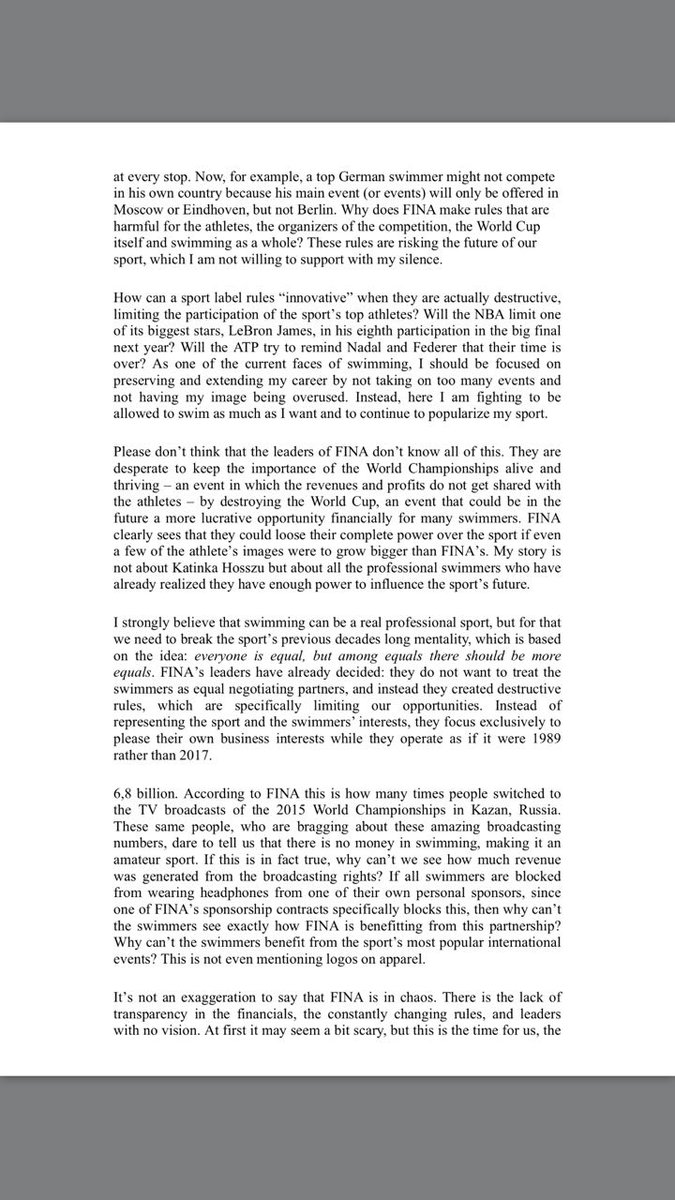 HosszuKatinka's tweet photo. My open letter to Swimming. https://t.co/qpHcifDp0l